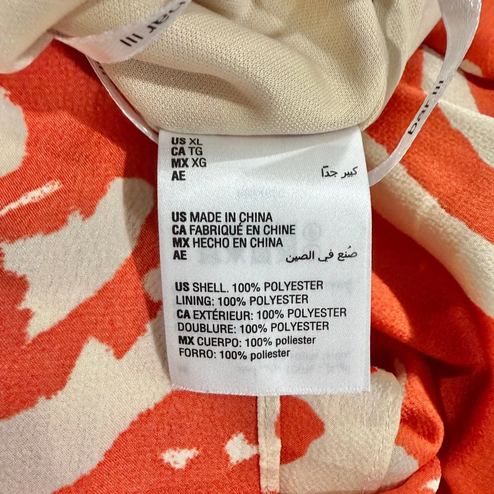 Bar III Printed Hammered-Satin Twist-Front Faux-Wrap Midi Dress Orange Cream‎ XL